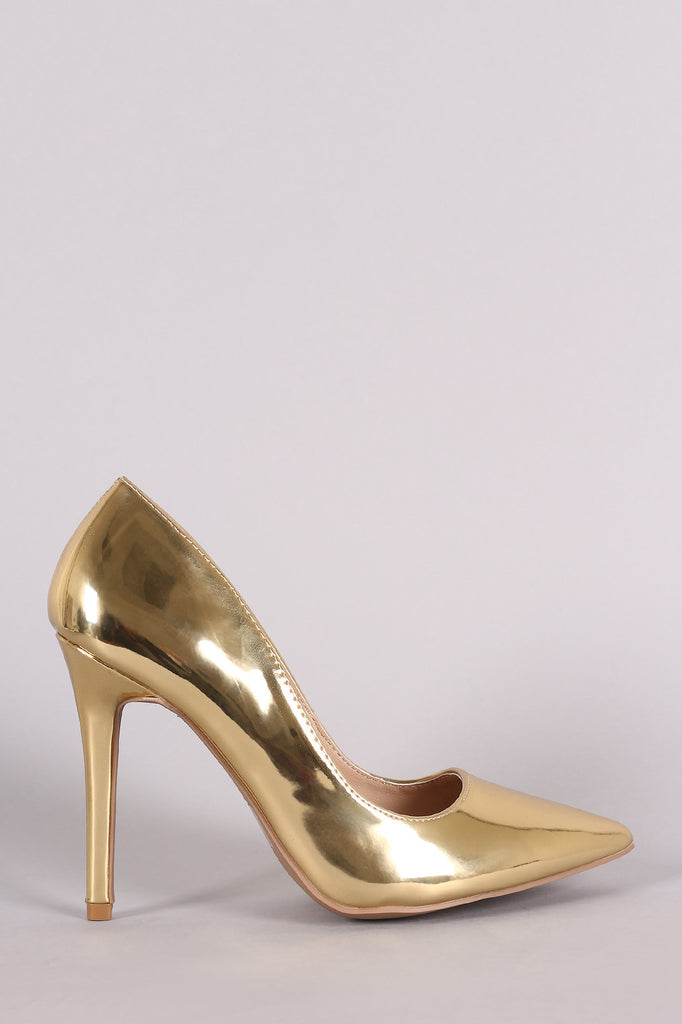 Qupid Metallic Pointy Toe Pump