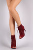 Anne Michelle Suede Lattice Open Toe Stiletto Booties