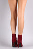 Anne Michelle Suede Lattice Open Toe Stiletto Booties