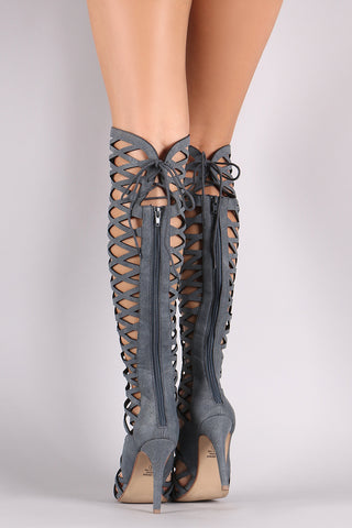 Speed Limit 98 Denim Cutout Caged Boots