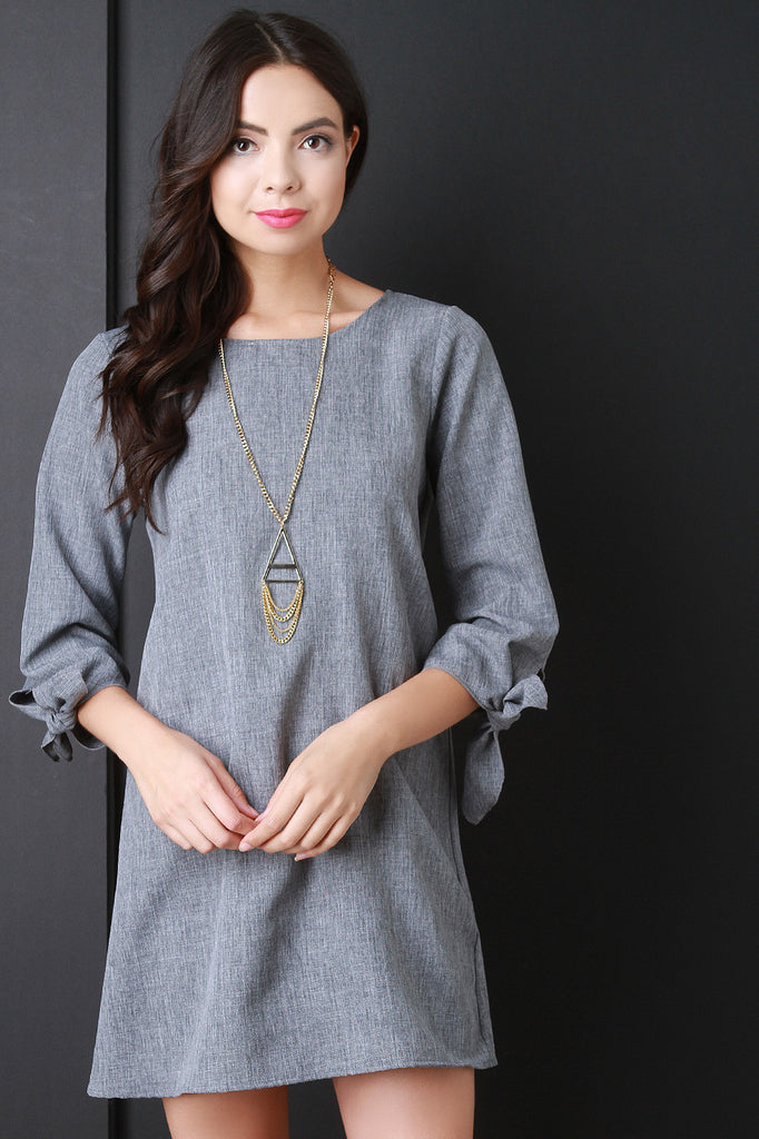 Bow Quarter Sleeve Shift Dress