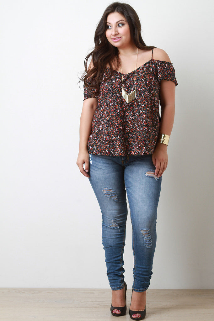 Tiny Florals Open Shoulder Top