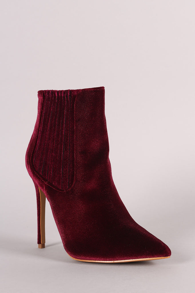 Shoe Republic LA Velvet Pointy Toe Stiletto Booties