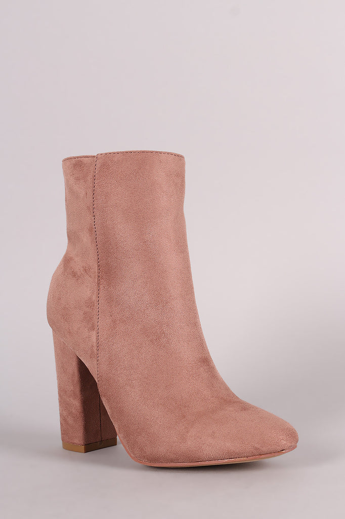 Suede Almond Toe Chunky Heel Ankle Boots