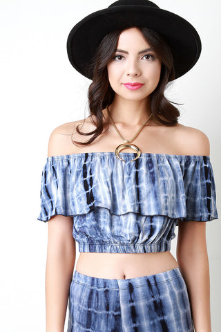 Tie Dye Ruffle Off The Shoulder Crop Top