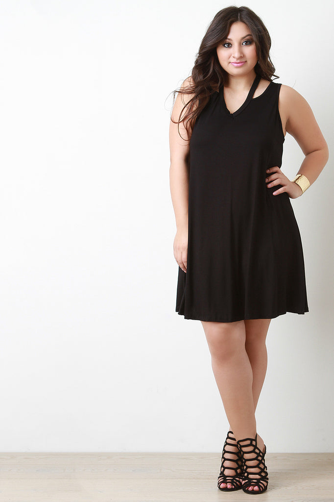 V Neck Shoulder Cut Out Shift Dress