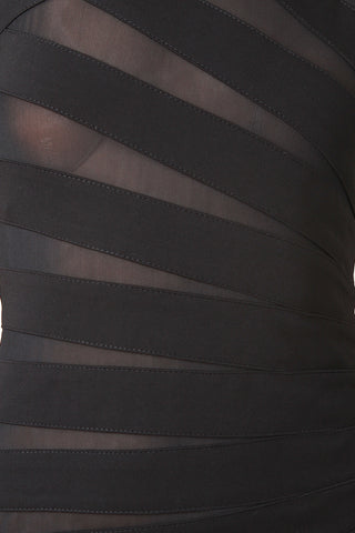 Asymmetrical Shoulder Contrast Mesh Bodycon Dress