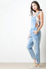 Faded Denim Distressed Overalls