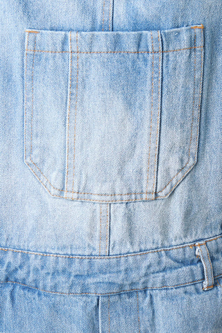 Faded Denim Distressed Overalls