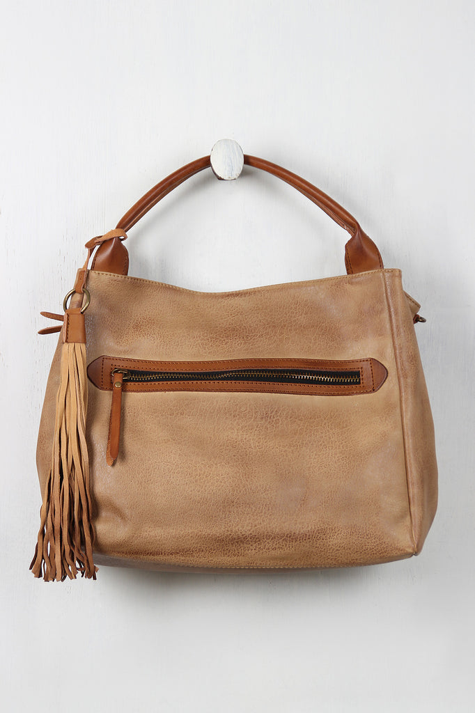 Distressed Vegan Leather Tassel Bag