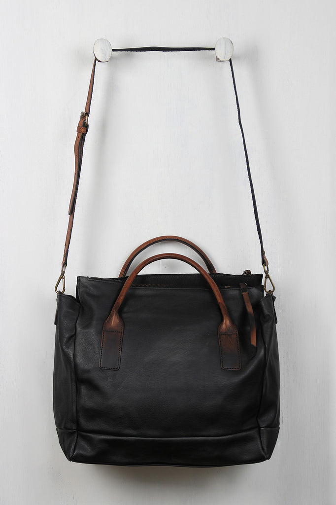 Weathered Vegan Leather Zippered Tote Bag