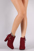 Bamboo Side Lace Up Round Toe Chunky Heel Booties