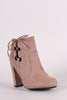 Bamboo Side Lace Up Round Toe Chunky Heel Booties