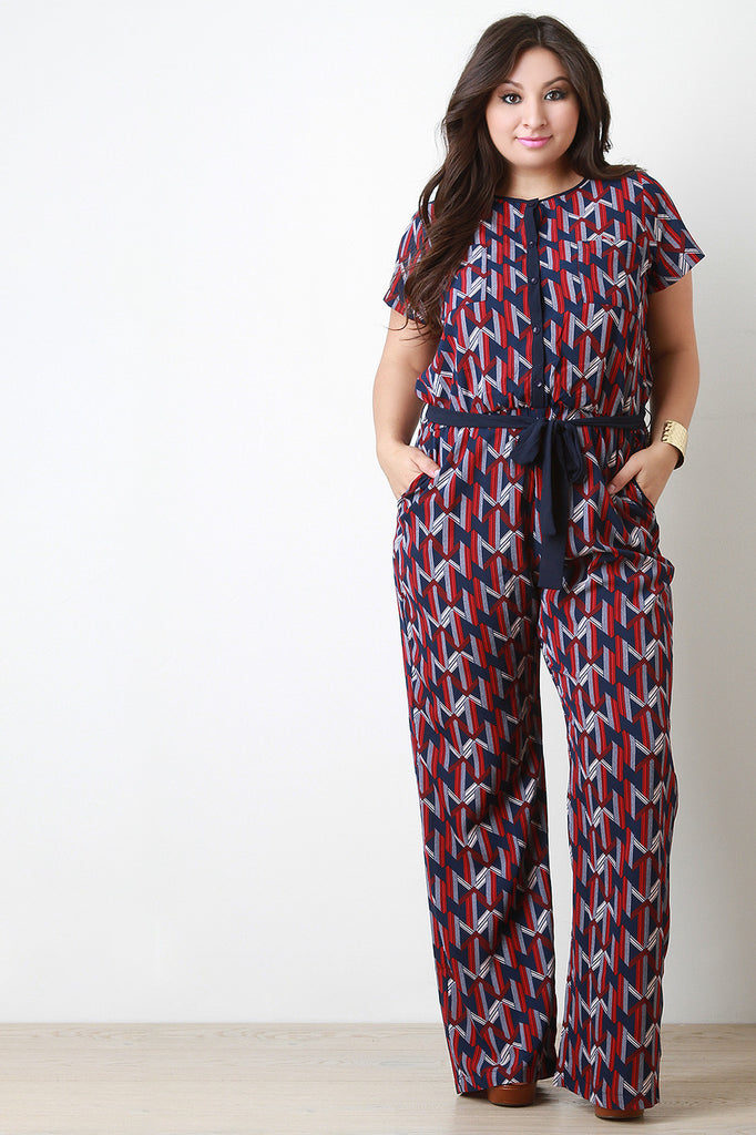 Wide Leg Geometric Print Jumpsuit