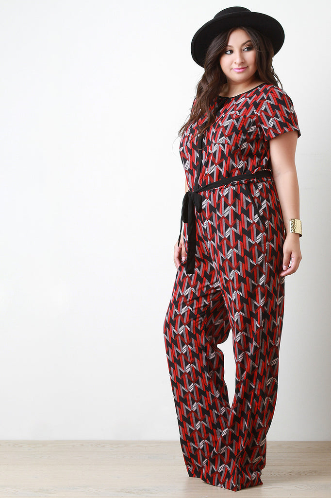 Wide Leg Geometric Print Jumpsuit