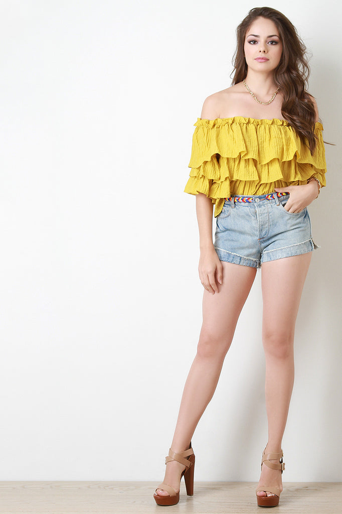 Tiered Ruffle Bardot Top