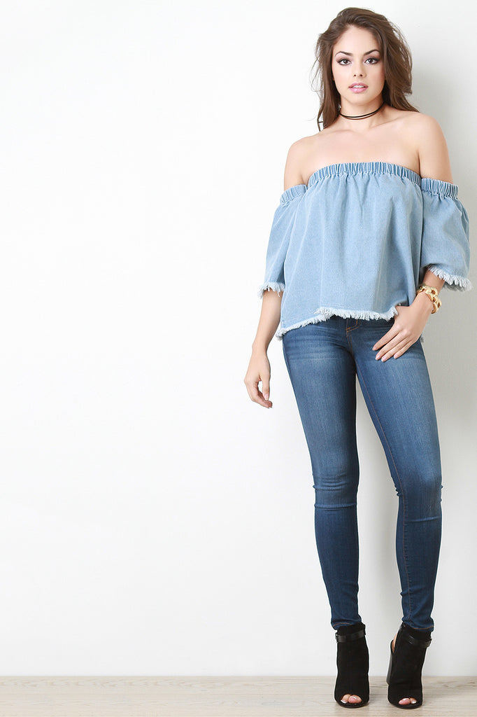 Frayed Denim Bardot Top