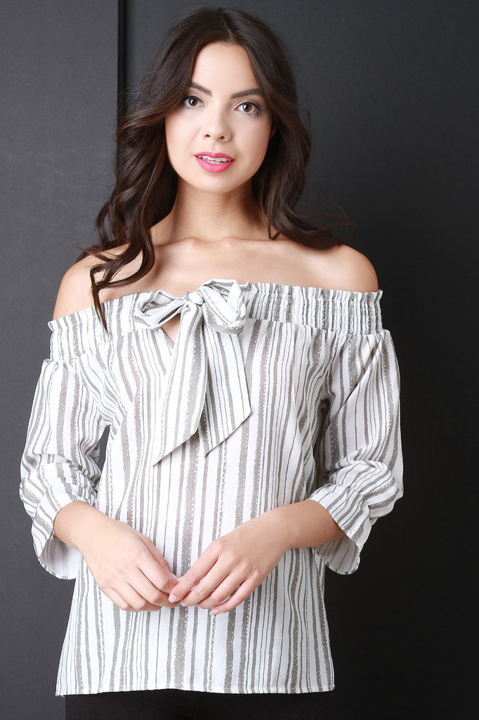 Vertical Stripe Bow Bardot Top