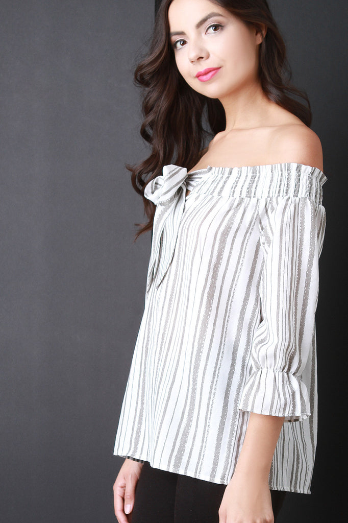 Vertical Stripe Bow Bardot Top