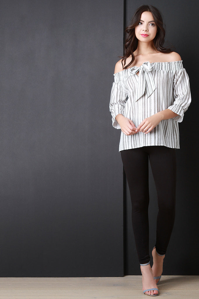 Vertical Stripe Bow Bardot Top