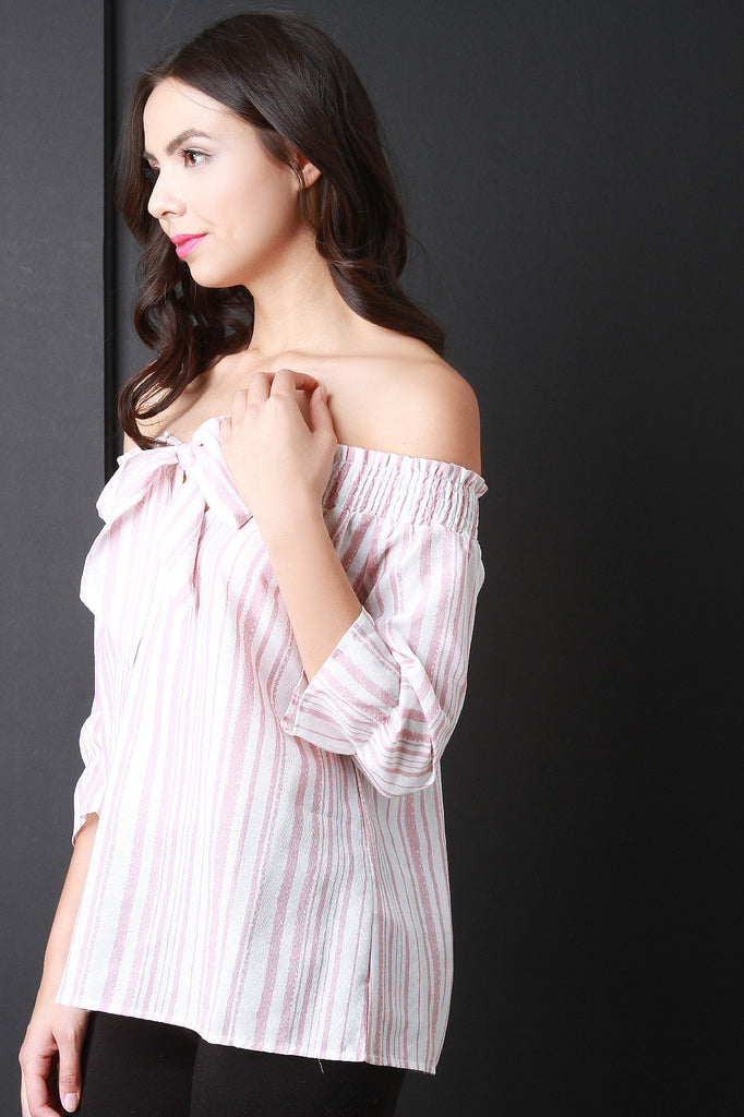 Vertical Stripe Bow Bardot Top