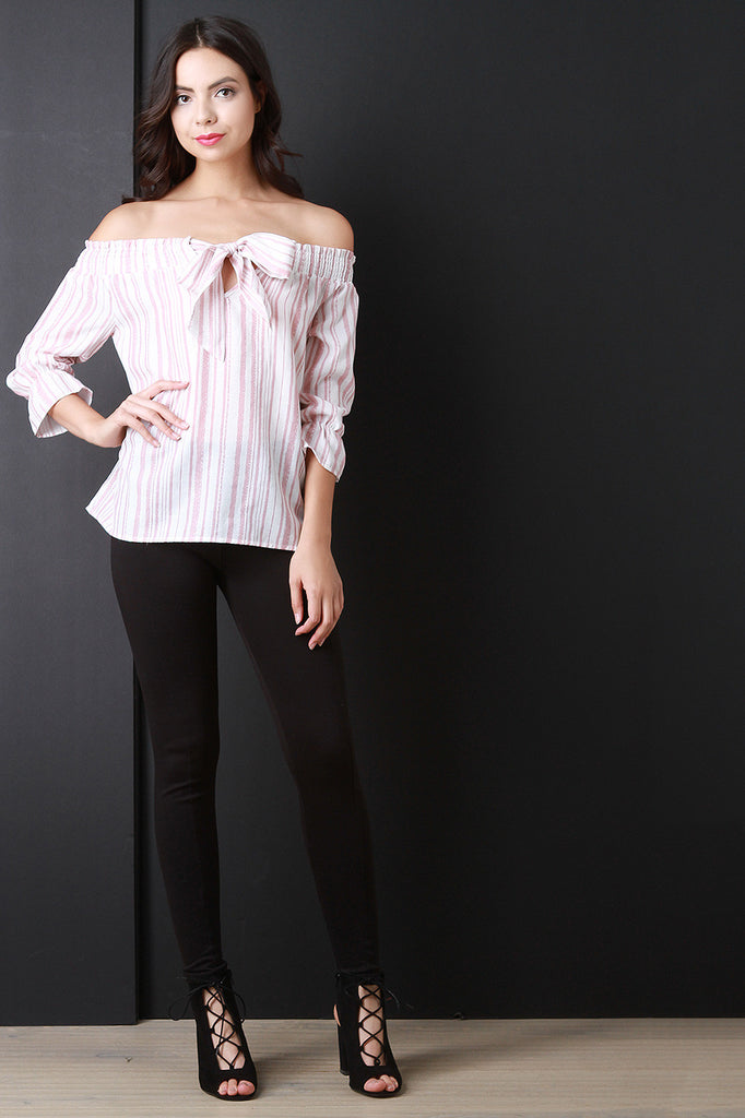 Vertical Stripe Bow Bardot Top