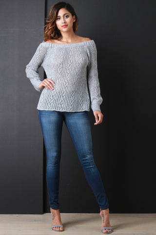 Loose Knit Off Shoulder Long Sleeve Top