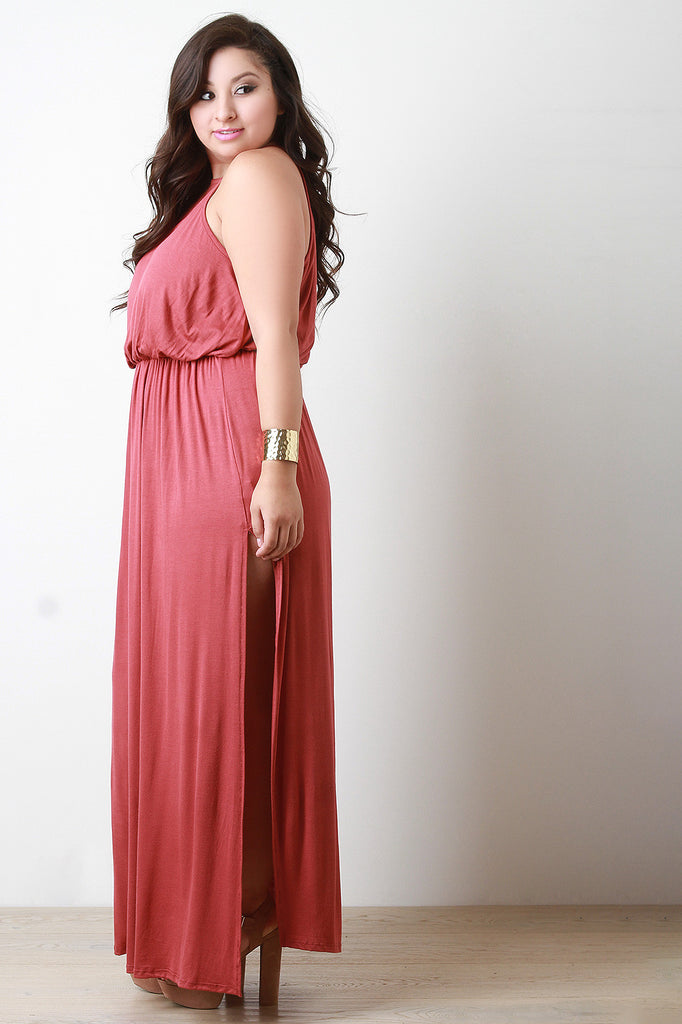 Ruched Waist Side Slit Maxi Dress