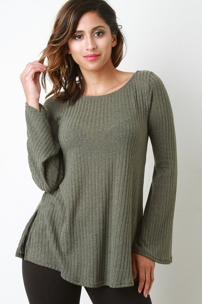 Rib Knit Bell Sleeves Top