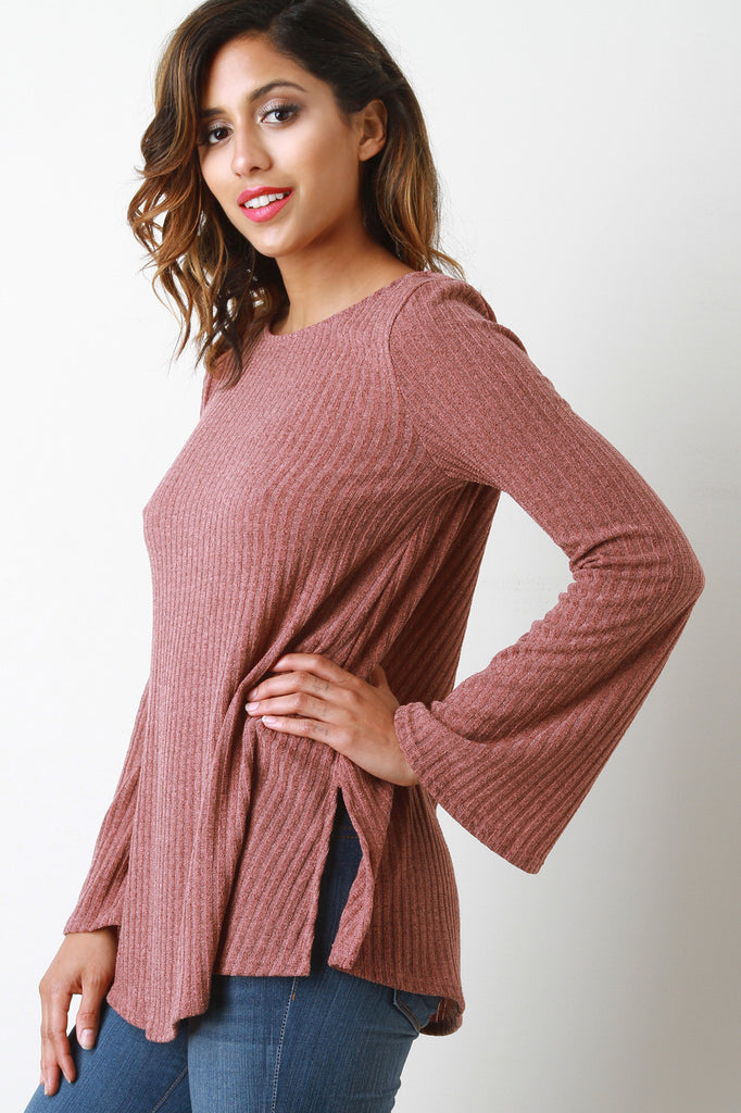 Rib Knit Bell Sleeves Top