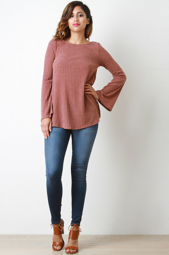 Rib Knit Bell Sleeves Top