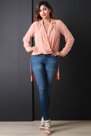 Overlap V-Neck High Low Shirt