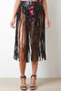 Double Buckled Vegan Leather Fringe Midi Skirt