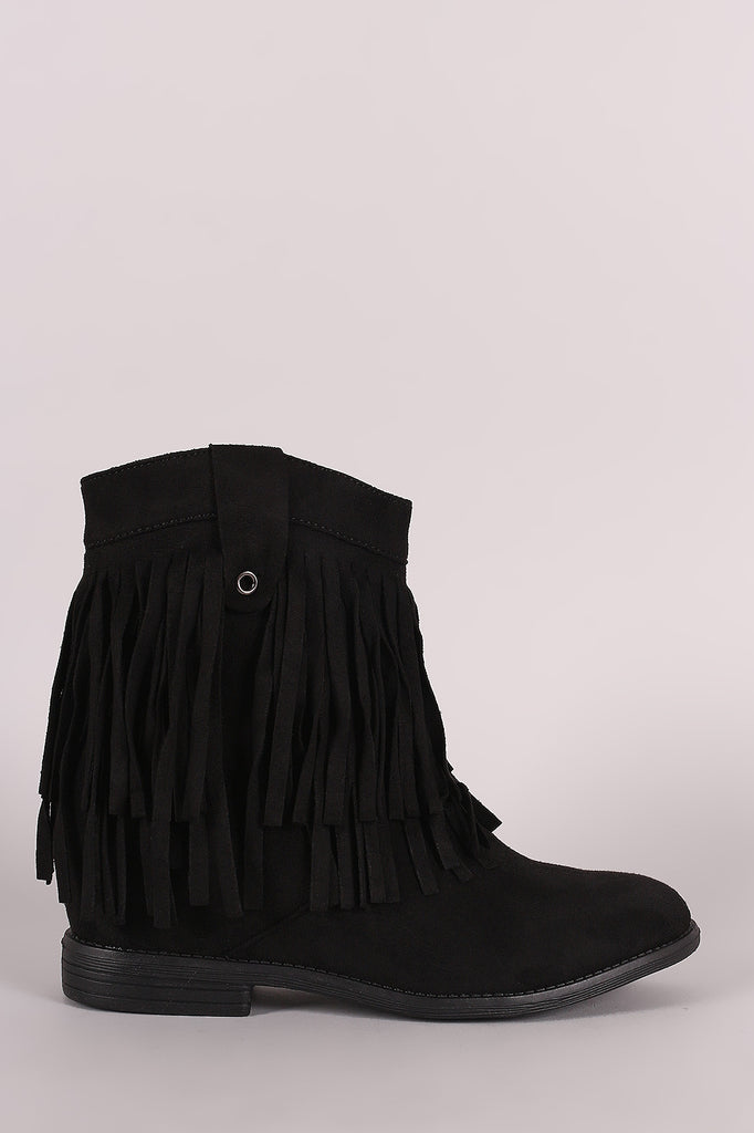 Suede Double Layered Fringe Moccasin Booties