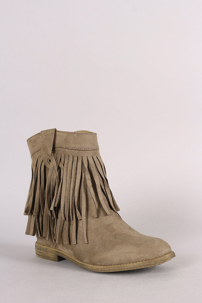 Suede Double Layered Fringe Moccasin Booties