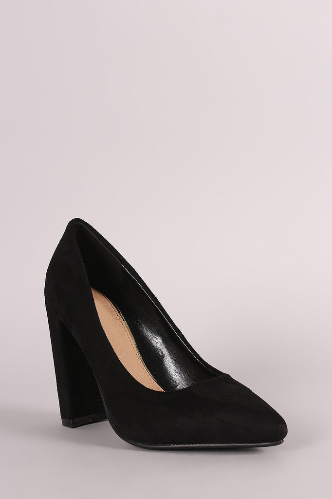 Suede Pointy Toe Chunky Heel Pump