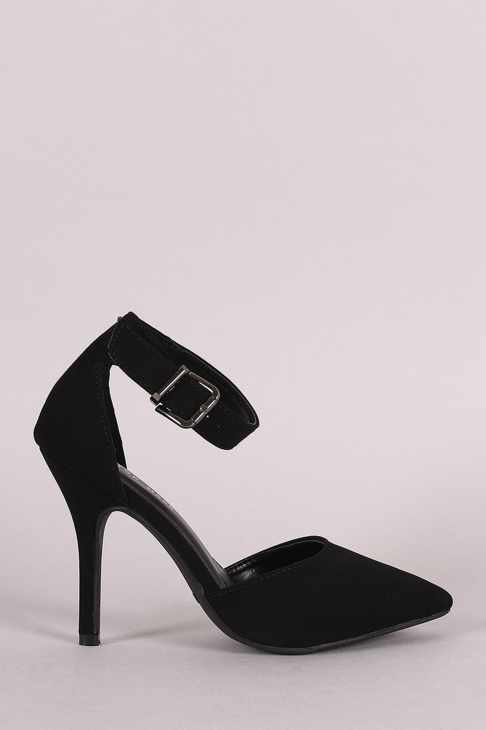 Nubuck Pointy Toe Ankle Strap Pump