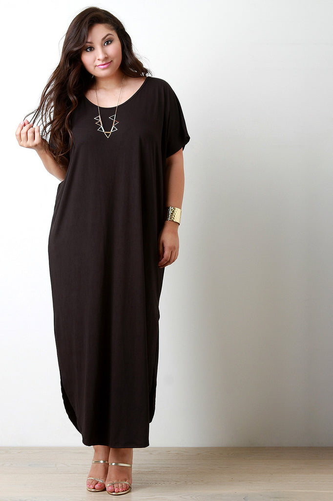 Scoop Neck Dolman Sleeves Maxi Dress