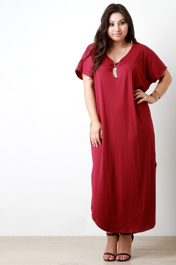 Scoop Neck Dolman Sleeves Maxi Dress