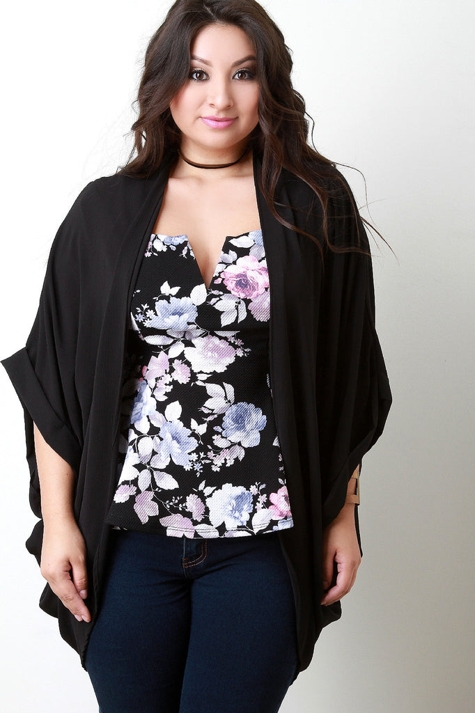 Textured Open Front Drape Cardigan