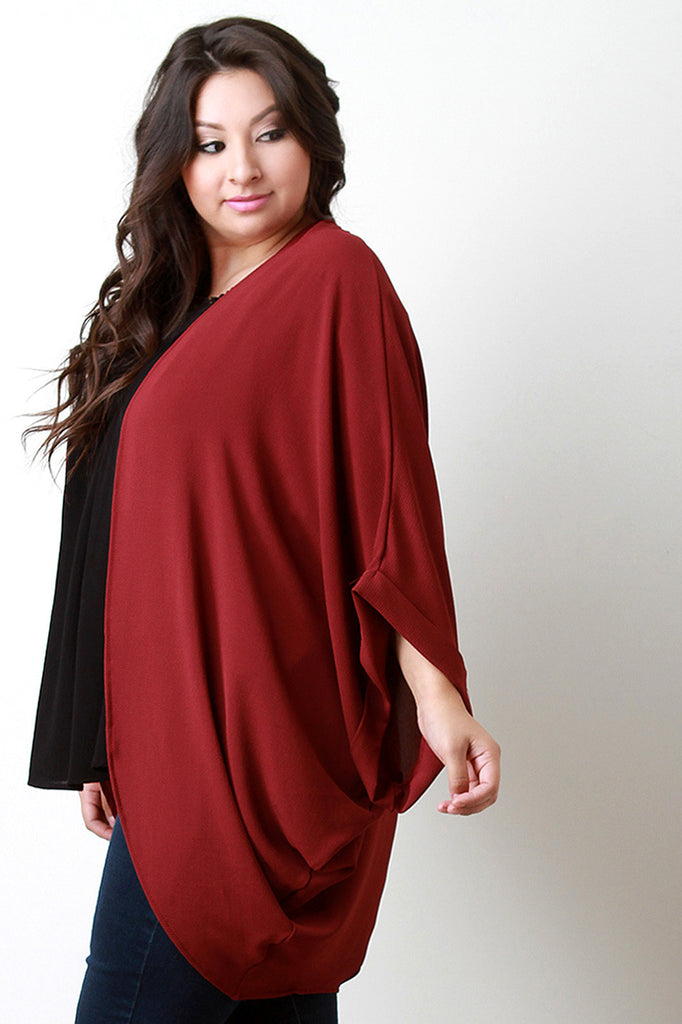 Textured Open Front Drape Cardigan