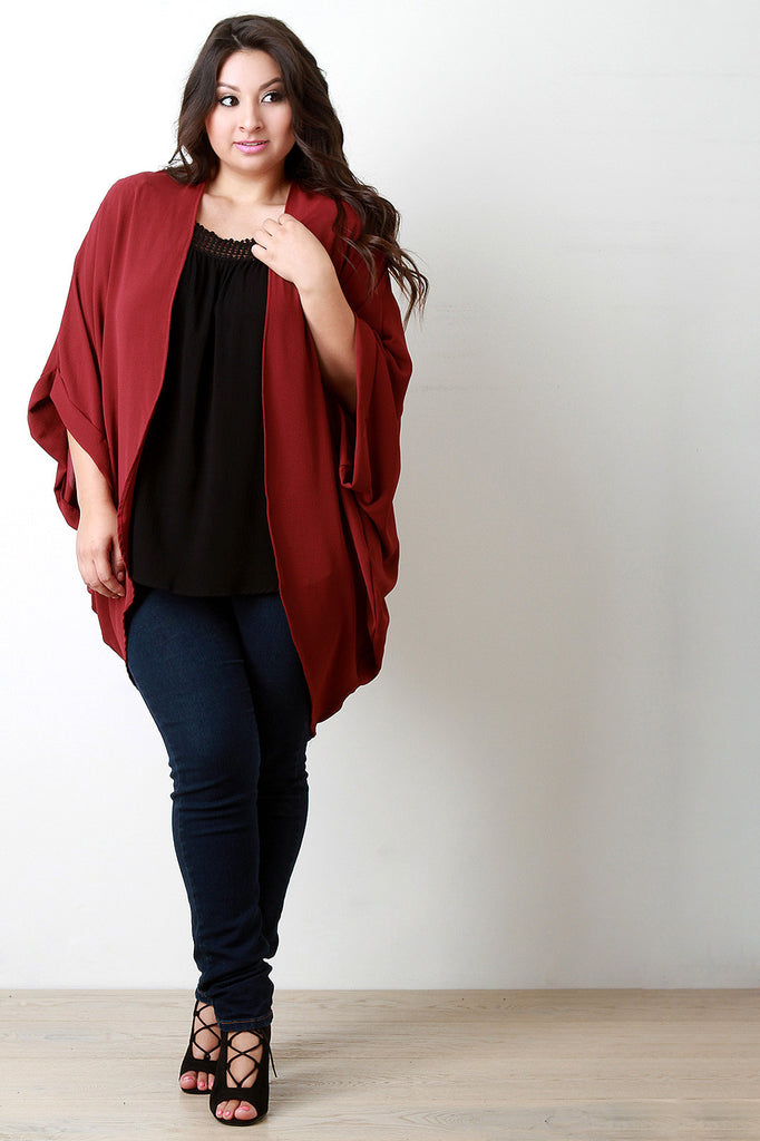 Textured Open Front Drape Cardigan