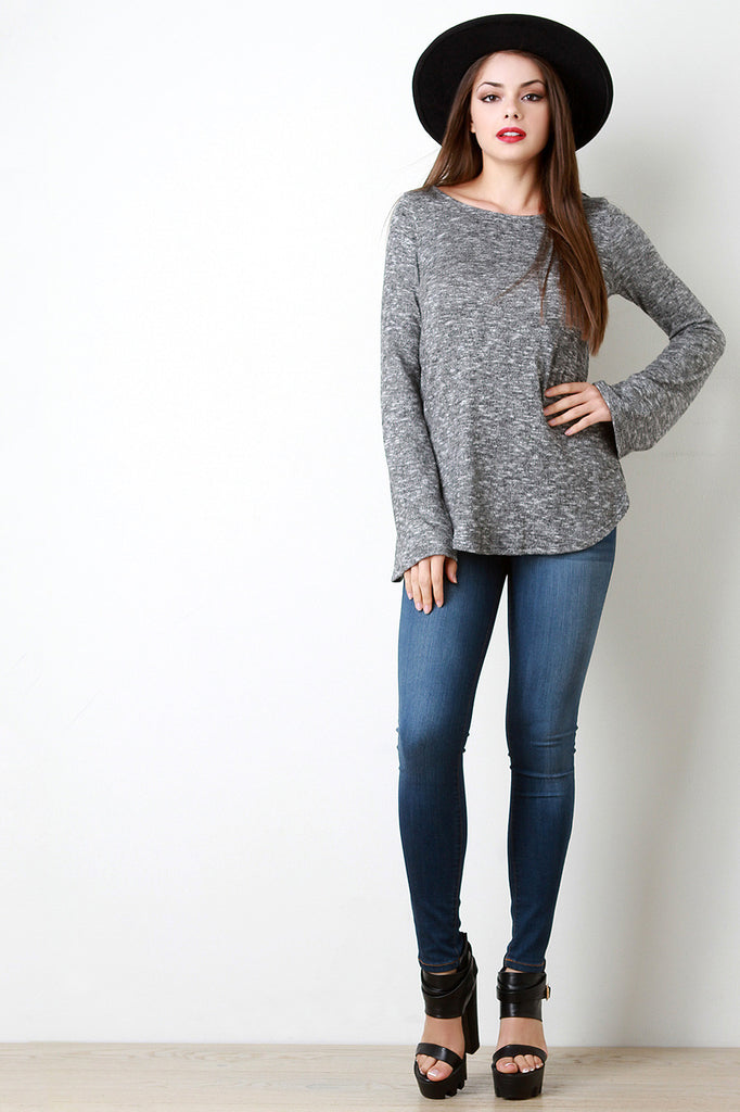 Back Crochet Trim Longsleeve Top