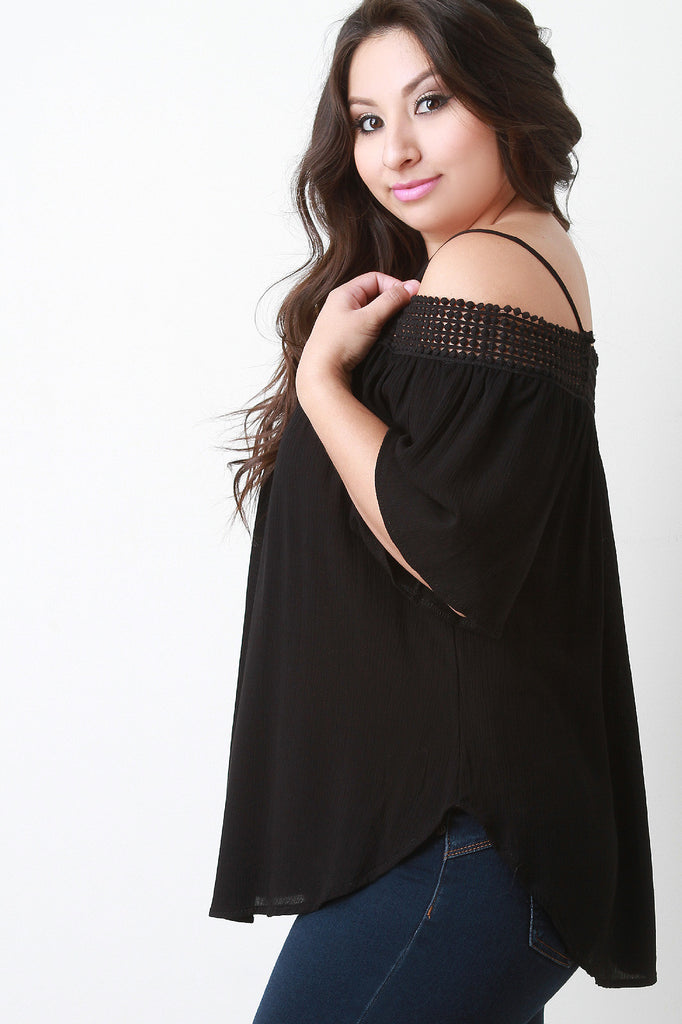 Crochet Trim Cold Shoulder Flowy Top