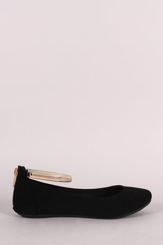 Bamboo Nubuck Metallic Ankle Strap Flats