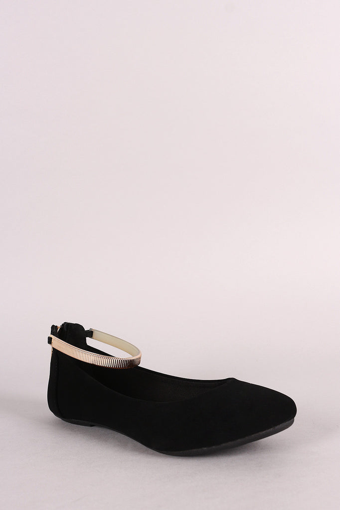 Bamboo Nubuck Metallic Ankle Strap Flats