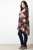 Floral Chiffon Draped Open Front Kimono Cardigan