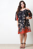 Cold Shoulder Lace Trim Floral Print Shift Dress