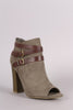 Bamboo Suede Buckled Strap Chunky Heeled Booties