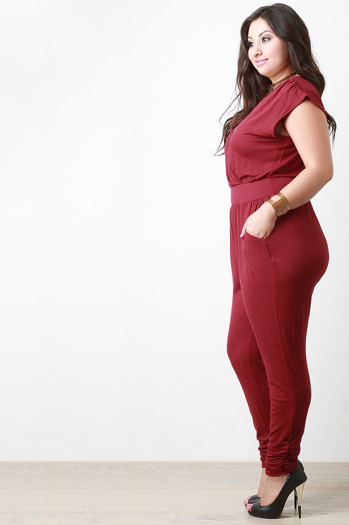 Surplice Cap Sleeves Jumpsuit